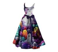 Costume da vampiro, da donna, per Halloween, con stampa sanguinosa, da sposa, abito medievale, scollo rotondo, sexy, linea ad A, per feste, rockabilly, viola, S