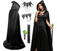 Costume da vampiro da donna, stile gotico Devi | Accessori per costume di Halloween con collana, braccialetto, mantello, costume cosplay per Halloween, cosplay, carnevale