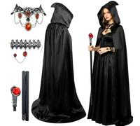 Costume da vampiro da donna, stile gotico Devi | Accessori per costume di Halloween con collana, braccialetto, mantello, costume cosplay per Halloween, cosplay, carnevale