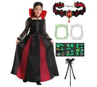 Costume da vampiro da ragazza Dracula, costume da vampiro reale, regina, cosplay, Halloween, carnevale, feste a tema, vestito con accessori, collana con denti, adesivo FR032M