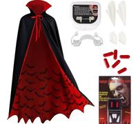 Costume da vampiro per bambini, costume da vampiro gotico reale 90 cm con orlo a pipistrello, denti da vampiron, denti retrattili e sangue finto,Halloween vampiron Dracula bambini,Carnevale, cosplay