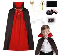 Costume da vampiro per bambini maschi, 90/120 cm Costume da vampiro reale con sangue finto, denti spugna per il trucco, nero e rosso Dracula double face Mantello Bambino Halloween Carnevale Cosplay