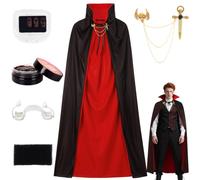 Costume da vampiro per bambini maschi, 90/120 cm Costume da vampiro reale con sangue finto, denti spugna per il trucco, nero e rosso Dracula double face Mantello Bambino Halloween Carnevale Cosplay