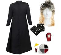 Costume da vampiro per Halloween anni '80 ispirato all'iconico personaggio del film David con spolverino, parrucca di triglia, guanti borchiati, zanne e set di pittura per il viso, taglia XL