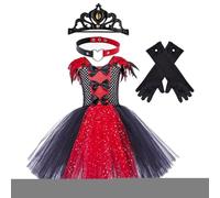 Costume da vampiro per ragazze, vestito da vampiro per ragazze - Abito in tulle gotico per adolescenti | Con corona, guanti, collana Costume da gioco di ruolo per bambini di Halloween da 2 a 12 anni