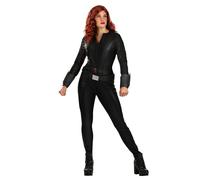 Costume da vedova nera da donna di lusso della guerra civile, tuta bicolore con cintura multiuso e guanti 3D, nero, Medium