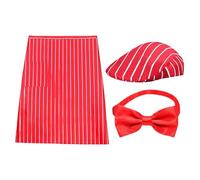 Costume da venditore - anni '50 regolabile rosso/bianco a righe - Costume da sera con cappello e mosche rosse, per feste di compleanno, teatro