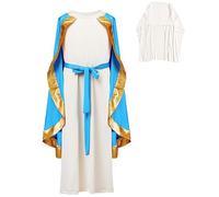 Costume da Vergine Maria da bambina, vestito in maschera con mantello, copricapo e corda in vita, per feste di Halloween e giochi di ruolo