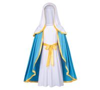 Costume da Vergine Maria per donna, costumi religiosi biblici, include gonna con mantello, foulard bianco e cintura per cosplay natalizi, costume da Gesù M, costumi biblici per adulti per donna