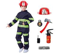 Costume da vigile del fuoco, per bambini, con estintore, lavabile, per Halloween, carnevale, feste a tema, colore blu 150