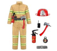 Costume da vigile del fuoco per bambini, set con cintura, casco da vigili del fuoco, accessorio per bambini, ragazzi, ragazze, carnevale, carnevale, vigili del fuoco, 5, 6, 7, 8, 9 anni, 3 anni