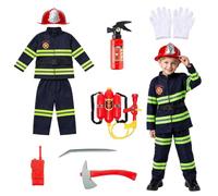 Costume da vigili del fuoco per bambini, set da 10 pezzi | Costume da vigili del fuoco per bambini, costume da vigili del fuoco con giocattolo per spruzzare l'acqua