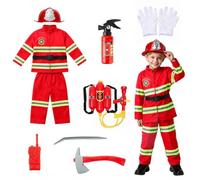 Costume da vigili del fuoco per bambini, set da 10 pezzi | Costume da vigili del fuoco per bambini, costume da vigili del fuoco con giocattolo per spruzzare l'acqua
