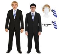 Costume da Will & Jay per adulti - parrucca, occhiali, 2 x vestito nero e cravatta - divertente costume ispirato agli amici intermedi per Halloween, feste e addio al celibato