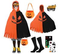 Costume da zucca per bambini, mantello fantasma, mantello con cappello, costume da strega arancione per cosplay