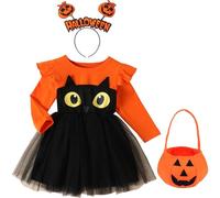 Costume da zucca per bambini Set di 3, costume di Halloween per bambino vestito da zucca con fascia ＆ Borsa, 2-3 anni costume da zucca Baby Girl Pumpkin Costume Halloween Fancy Dress Outfits Cosplay