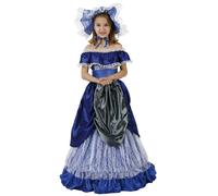 Costume dama da bambina taglia 3/4 anni vestito blu lungo far west carnevale