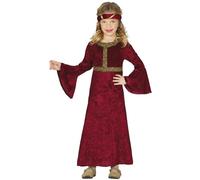 Costume Dama Medievale Bambina - Colore - Rosso, Taglia - Small 5 - 6 Anni 110 - 115 cm
