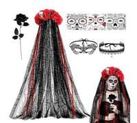 Costume Day Of The Dead per Donna Velo Nuziale con Collana e Maschera | Set Cerimonia per Testa Carnevale Cosplay Teatro