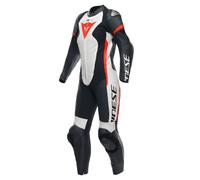Dainese Grobnik S26 Tuta in pelle da moto da donna perforata in un pezzo unico, nero/bianco/rosso, Taglia 50