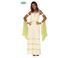 COSTUME DEA GRECO ROMANA CARNEVALE VESTITO GUIRCA ADULTA SENATRICE ANTICA ORO