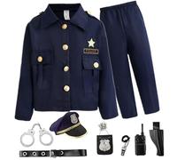 Costume della polizia per bambini 5-7 Ufficiale di polizia per bambini Uniforme in costume con accessori realistici Giochi di ruolo Set per regali di compleanno per ragazzi Costumi di Halloween per s
