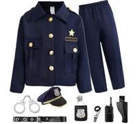 Costume della polizia per bambini 8-10 bambini ufficiale di polizia in costume uniforme con accessori realistici giochi di ruolo da gioco set per regali di compleanno per ragazzi costumi di Halloween