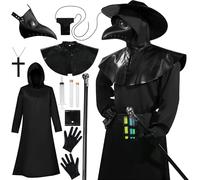 Costume deluxe da medico della peste per adulti, maschera da medico della peste con mantello nero, set completo per Halloween, guanti, cintura, collana incrociata, sacchetto per scettro, stile