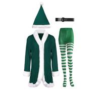 Costume di Babbo Natale - Abito Da Cosplay Per Le Feste Natalizie - Completo Natalizio in Velluto completo di Cintura, Cappello e Calze a Righe | per Donne, per Eventi, per Maschere e per Attività
