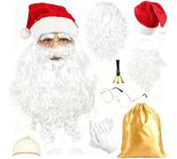 Costume di Babbo Natale | Cappello da Babbo Natale con parrucca e vestito per barba | Cosplay di cosplay festivo Costume per uomini e donne | Riunioni delle scuole natalizie, feste in casa i
