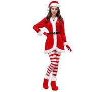 Costume di Babbo Natale, vestito da cintura, cappello e guanti, vestito di Babbo Natale, con campanello, collare basso e stivali, per spettacoli su palco e