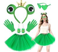 Costume di carnevale da donna, costume da carnevale da donna, 5 pezzi, verde, costume di carnevale, accessori con orecchie, cerchietto verde, tutù rock, orecchini, occhiali da sole e guanti per