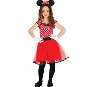 Costume di carnevale da topo per bambini orecchini puntini vestito carnevale festa divertente, taglia: 110/116 colore: rosso