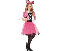 Costume di Carnevale da topo rosa a pois Abito Orecchie Fascia Fiocco Bambini Carnevale Fasching Outfit Ragazze Costume da Ballo Abito Piuttosto Allegro, Taglia: 98/104 Colore: Rosa