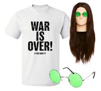 Costume di guerra è finita, t-shirt, occhiali e parrucca, maglietta con slogan di musica britannica, maglietta retrò con scritta "War is over" per travestimenti, concerti, festival e feste retrò