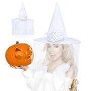 Costume di Halloween cappello da strega, cappello da strega bianco | Vesti copricapo con velo e per spettacoli teatrali, feste, cosplay, vacanze, feste in maschera, celebrazioni