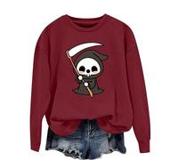 Costume di Halloween da donna, a maniche lunghe, girocollo, senza cappuccio, stampa di Halloween, carnevale, festival, maglione con stampa fantasma, horror festival, a maniche lunghe, rosso vivo, 3XL