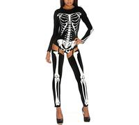 Costume di Halloween da donna, body con stampa, scheletro, da donna, con ossa, scheletro, Halloween, costume da carnevale