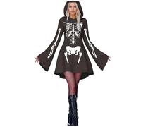 Costume di Halloween da Donna Cappuccio Abito Gotico da Vampira Scheletro