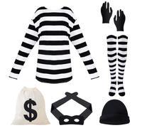 Costume di Halloween da donna e donna, costume da predatore, con maglietta, cappello, guanti, calze per Halloween, carnevale, cosplay, Nero , L