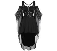 Costume di Halloween da donna gotico abito corto medievale vita legata costume da strega vampiro rinascimentale maniche a tromba corsetto steampunk barocco vintage nero abito medievale, Nero #4., S