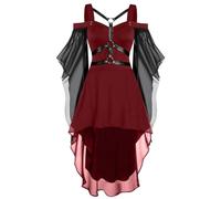 Costume di Halloween da donna gotico abito corto medievale vita legata costume da strega vampiro rinascimentale maniche a tromba corsetto steampunk barocco vintage nero abito medievale, Vino #4., 3XL