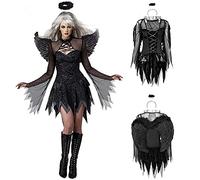 Costume di Halloween da donna, sexy, spaventoso, punk, nero, corto, gotico, angelo caduto, demone, abito da strega, vampiro, mago, carnevale, vestito vittoriano, medievale, mini abito per cosplay, 3