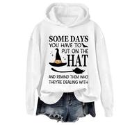 Costume di Halloween da donna Some Days You Have to Put On The Hat Cute Hoodies Graphic Long Sleeve 2025 Cool Hooded Halloween Spooky Clothes for Teens with Hood Halloween Witch Fall Y2K, bianco, S