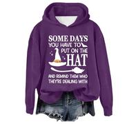 Costume di Halloween da donna Some Days You Have to Put On The Hat Cute Hoodies Graphic Long Sleeve 2025 Cool Hooded Halloween Spooky Clothes for Teens with Hood Halloween Witch Fall Y2K, Viola, XXL