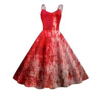 Costume di Halloween da donna spaventoso e sanguinoso zombie costume da sposa horror abito da sposa senza maniche con stampa sanguinosa abito medievale vintage elegante abito da cocktail