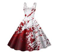 Costume di Halloween da donna spaventoso e sanguinoso zombie da sposa horror elegante abito da sposa senza maniche con stampa sanguinosa abito da cocktail medievale per feste di carnevale, bianco, M