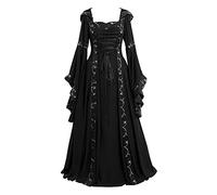 Costume di Halloween da donna, stile gotico, vittoriano, vintage, maxi abito rinascimentale, cosplay, abbigliamento gotico, abito da festa medievale, con maniche a tromba, abito da sera da strega