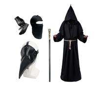 Costume di Halloween da dottore della peste, maschera da medico della peste, maschera da prete, scettro, croce, collana, cintura, guanti in pelle, passamontagna, Halloween, carnevale, cosplay
