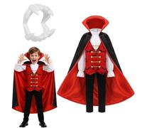 Costume di Halloween da Draculaura per bambini, 4-12 anni, con mantello ricamato e gilet rosso e nero